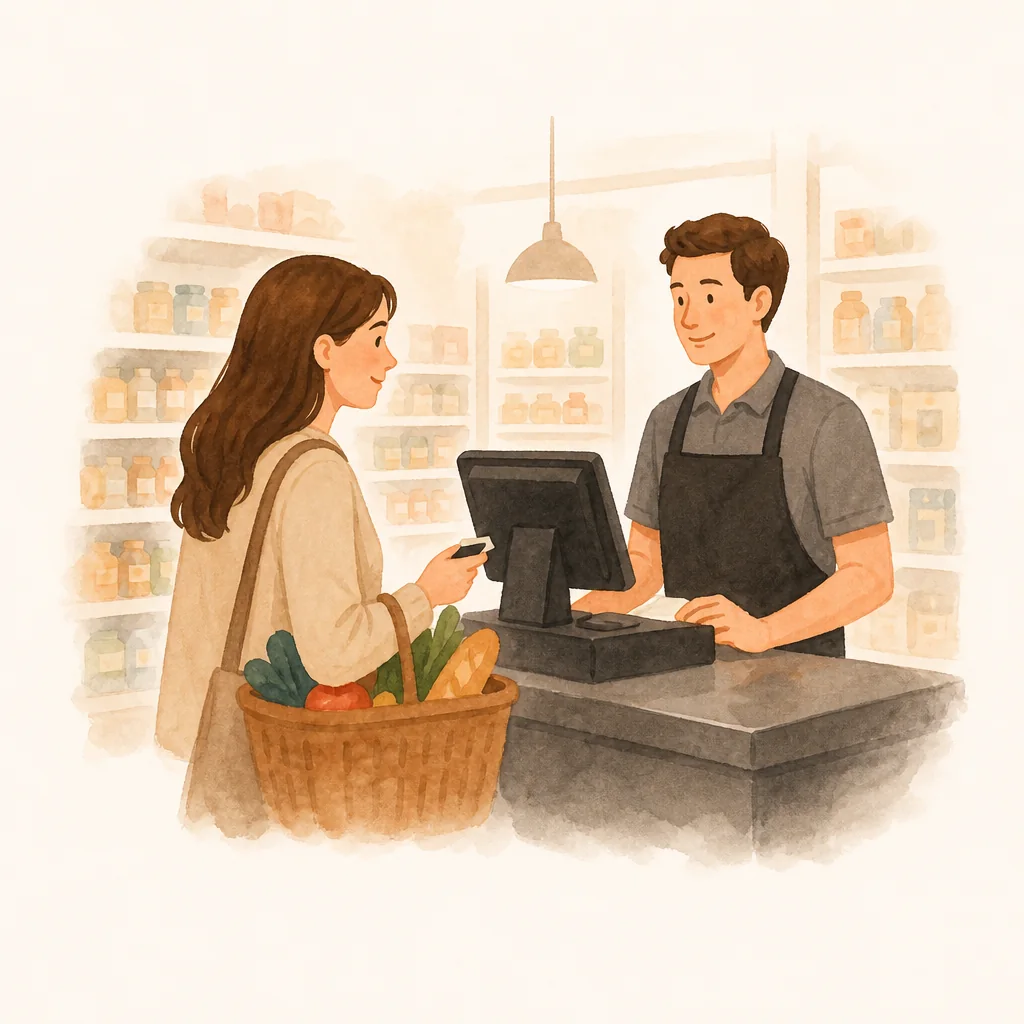 Paying at a shop checkout
